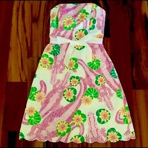 LILY PULITZER STRAPLESS DRESS - alligator print